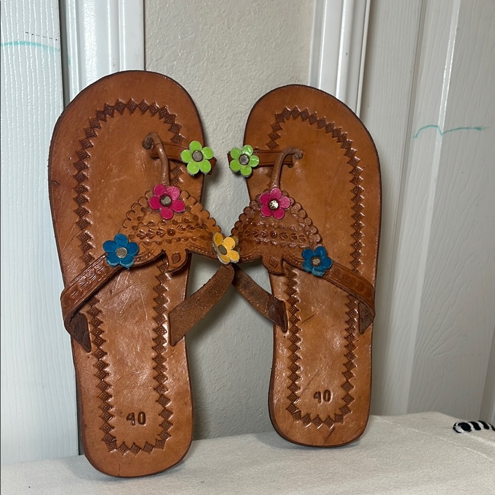 Floral Embellished Brown Sandals